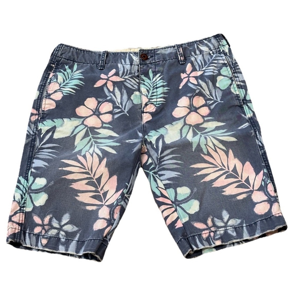 Hollister Mens 33 blue floral cotton chino shorts pockets tropical beach summer